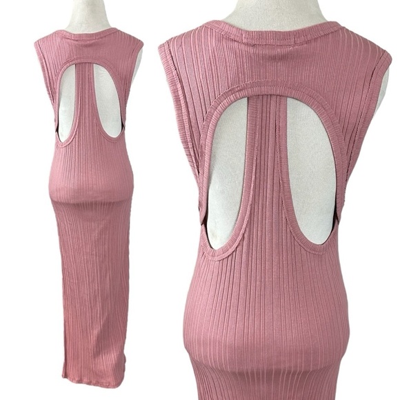 Free People Beach Wave Wash Midi in Mauve XS NWT Cut Out Free-est Bodycon Ribbed - Picture 4 of 10